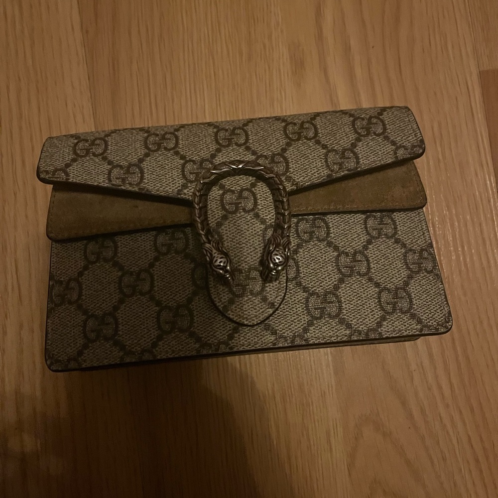 Gucci Beige Monogram Clutch with Snake Detail